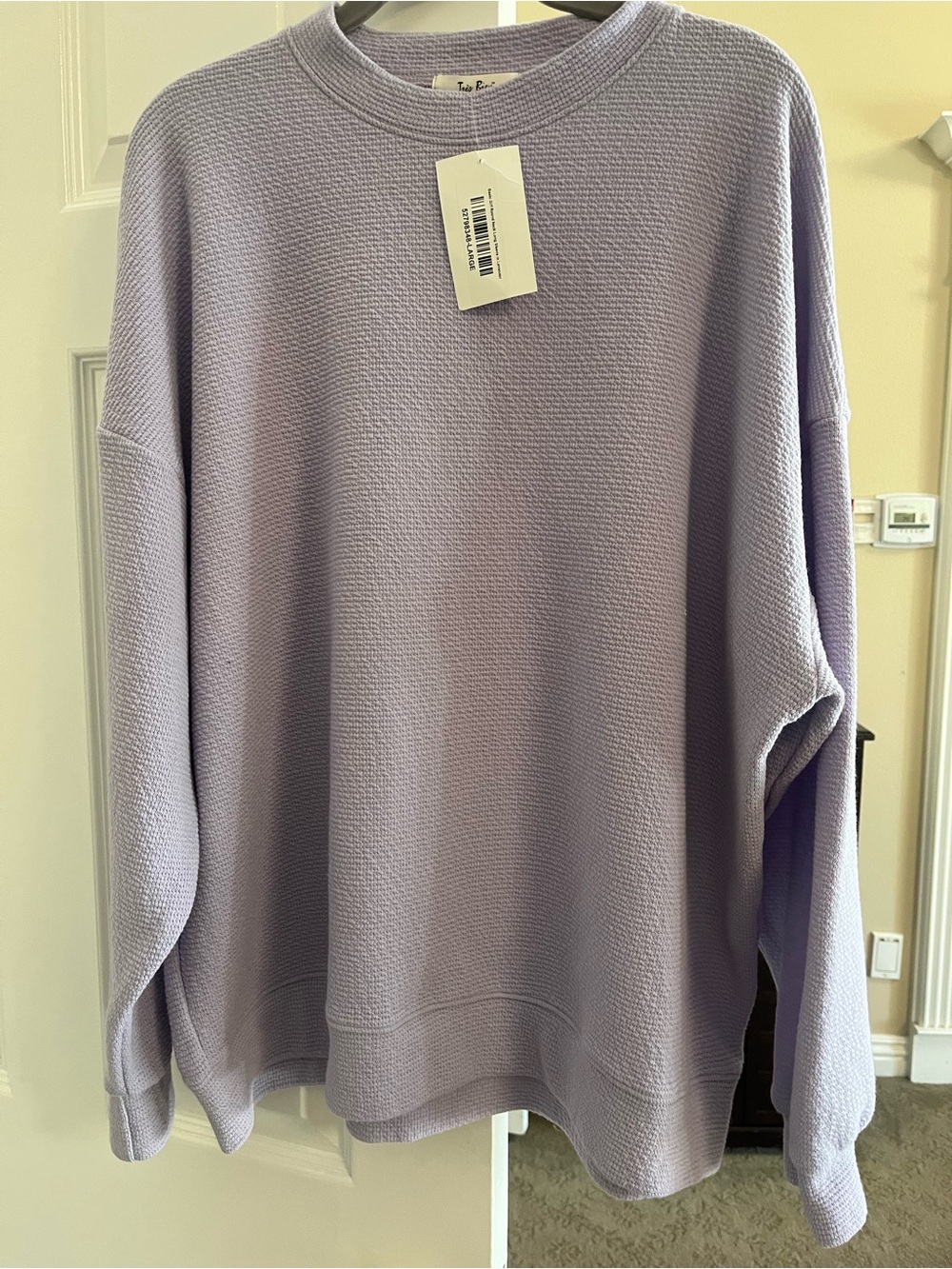 Tres Bien Lavender Waffle-Knit Crew Long Sleeve Top